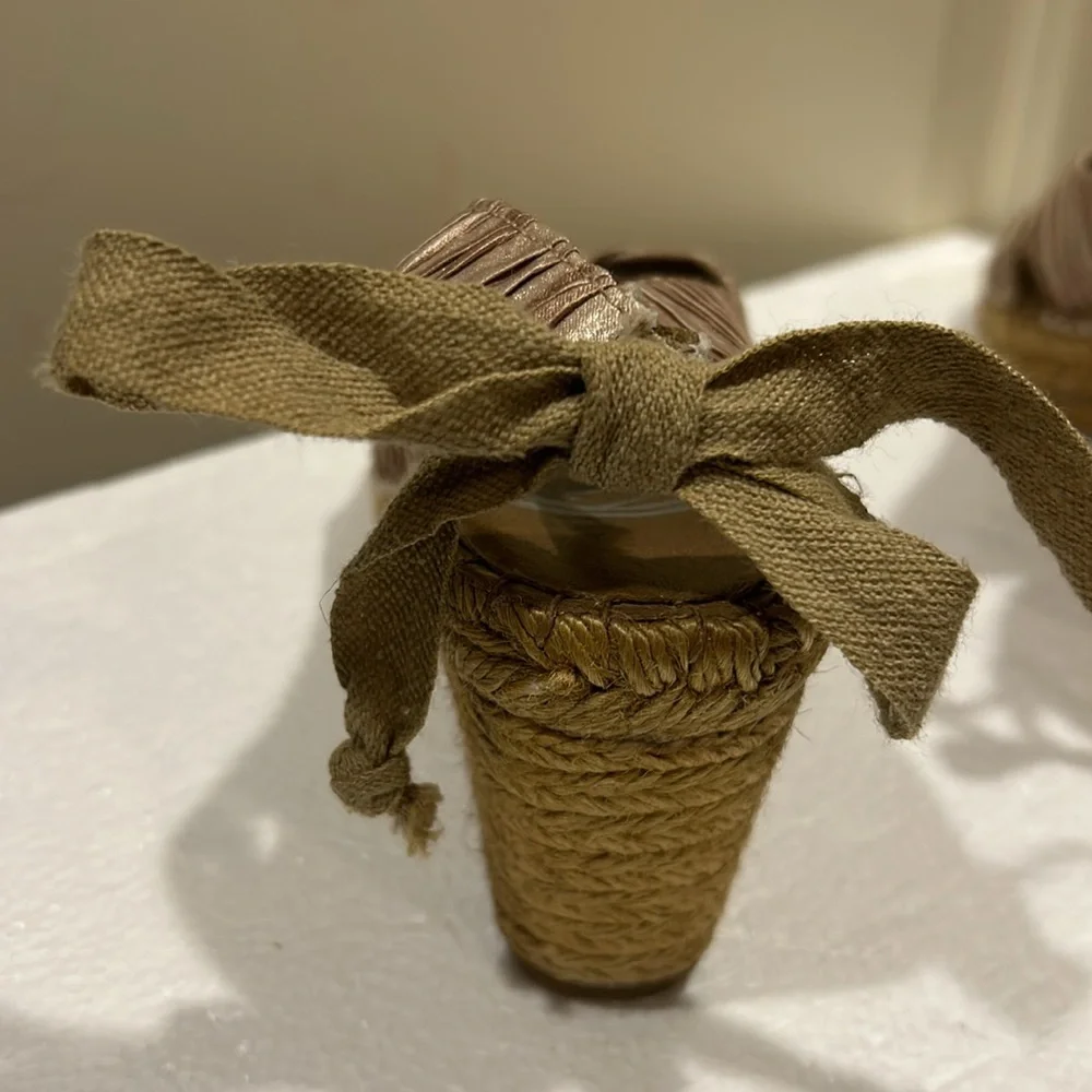 Vidorreta Espadrille Wedge Sandals open toe sling back faux tie satiny pleat 38